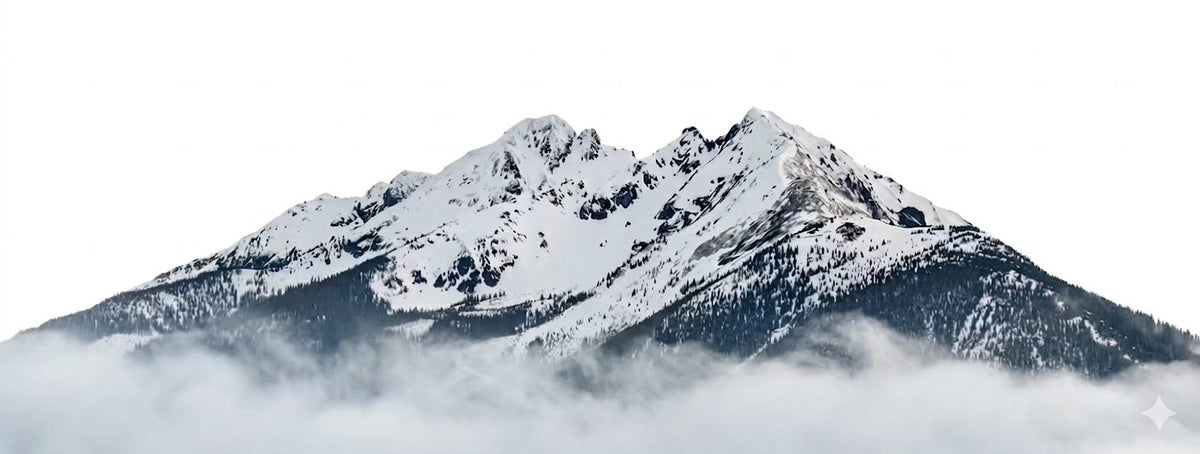Snow-covered mountain peaks above low clouds.
